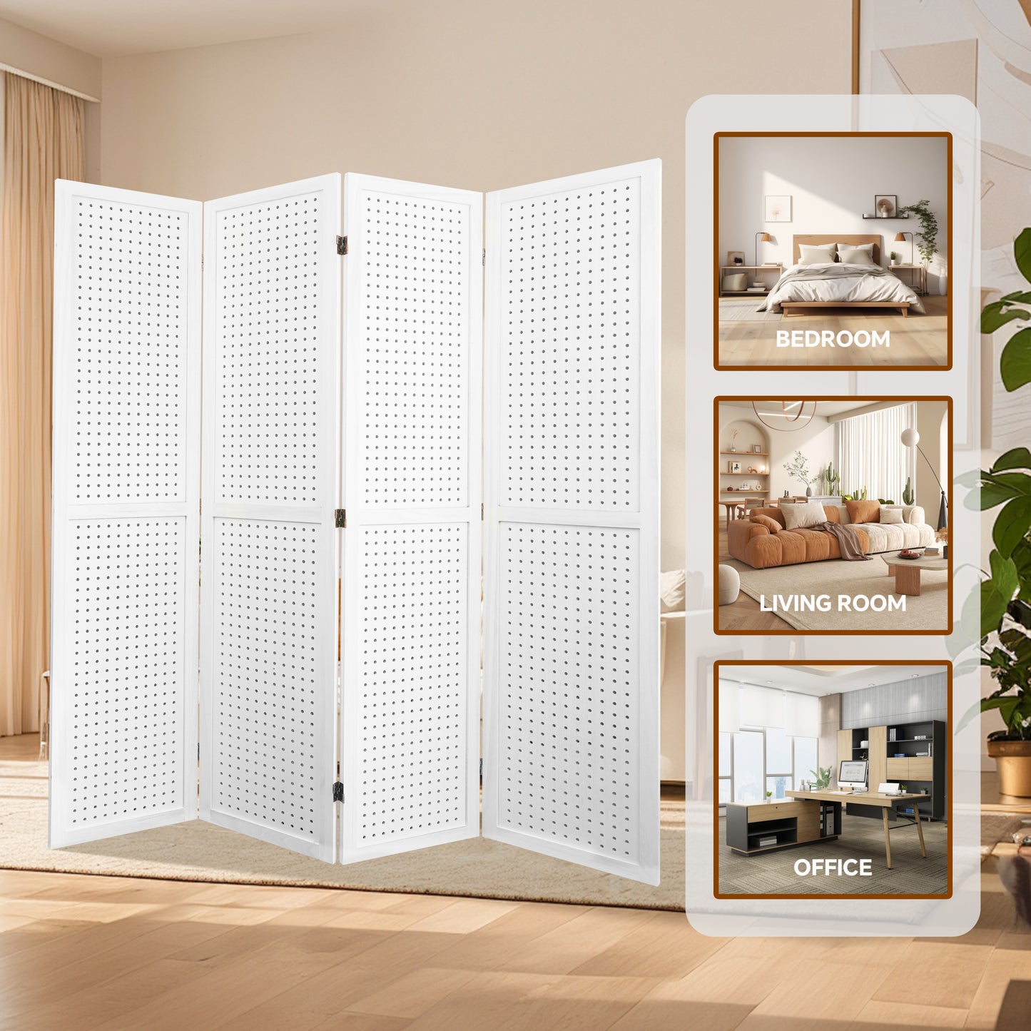 Elegant Folding Pegboard Room Divider