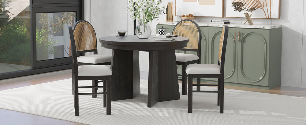 Vintage Vibes Dining Set: Extendable Table & Cozy Upholstered Chairs