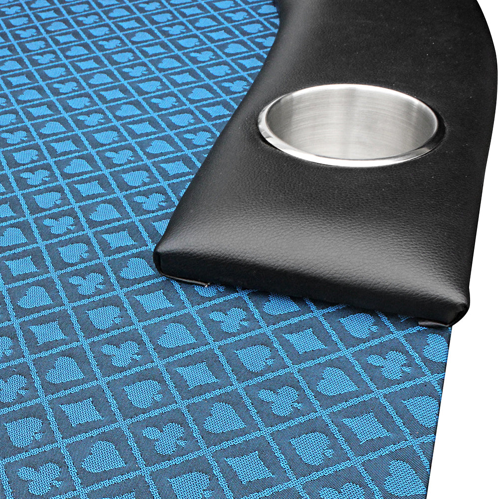 Blue Oval Poker Table with Detachable Armrests and Chip Tray