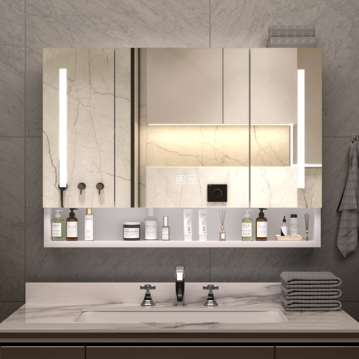 Sleek LED Bathroom Cabinet with Mirror and Multi-Level Storage