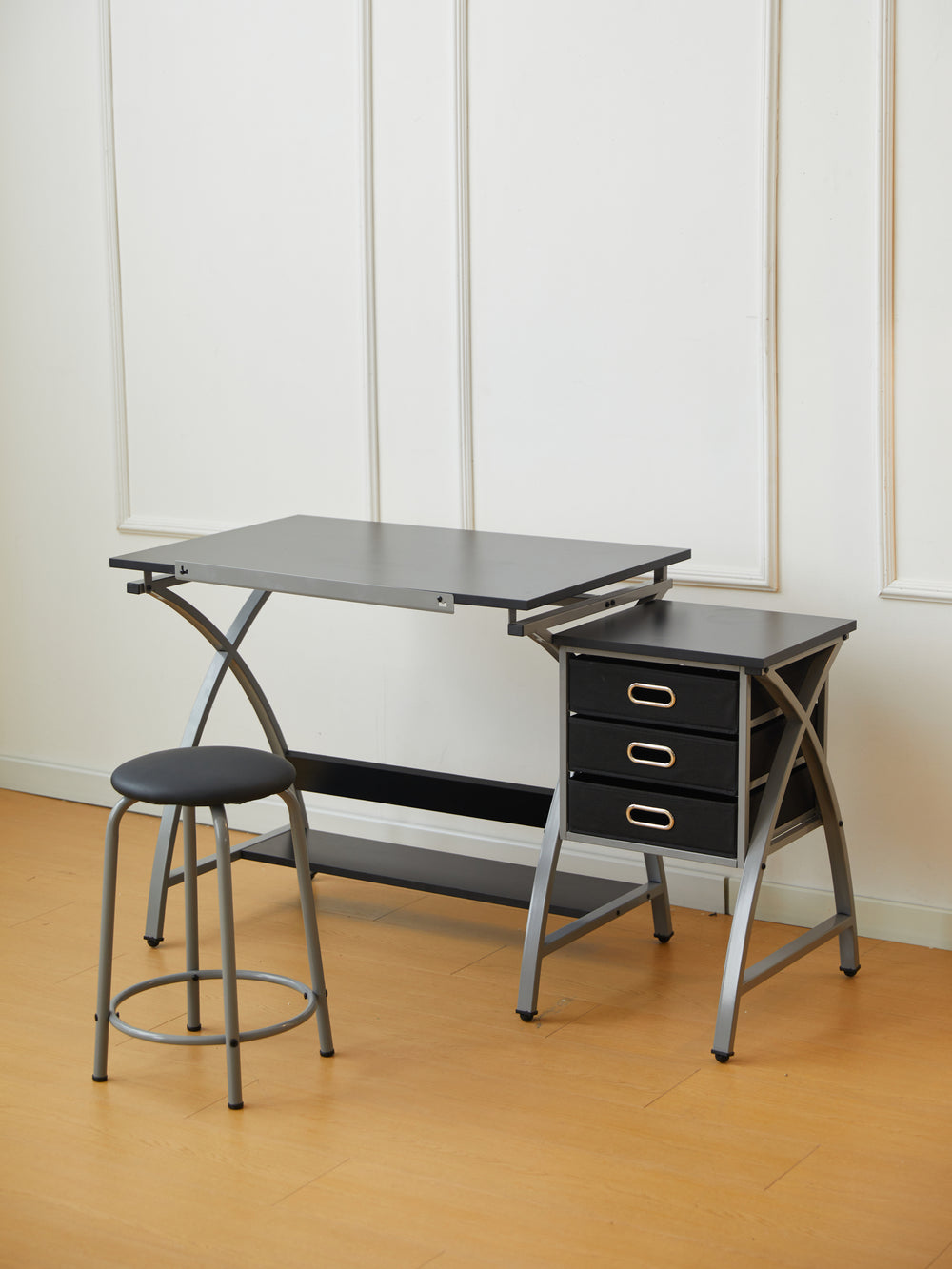 Sleek Drawing Desk with Stool