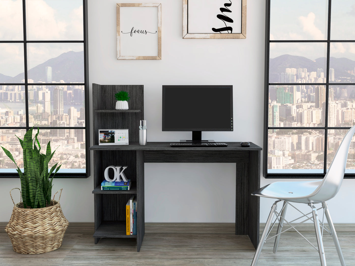 Wichita Light Gray Desk with Four Shelves