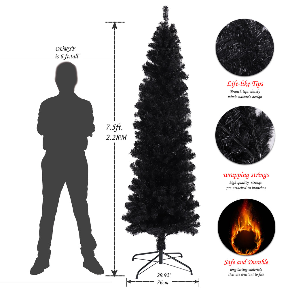 Chic Black Slim Christmas Tree with Folding Stand