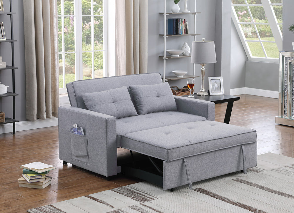 Cozy Light Gray Sleeper Loveseat with Pocket