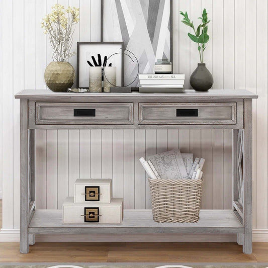 Chic Whitewashed Console Table with Drawers