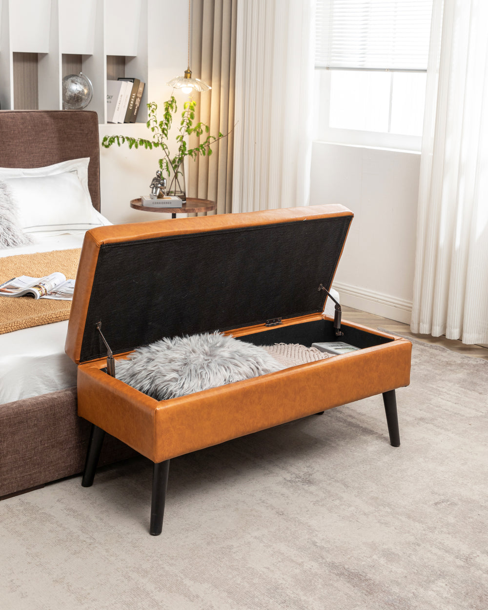 Stylish Leather Storage Bench