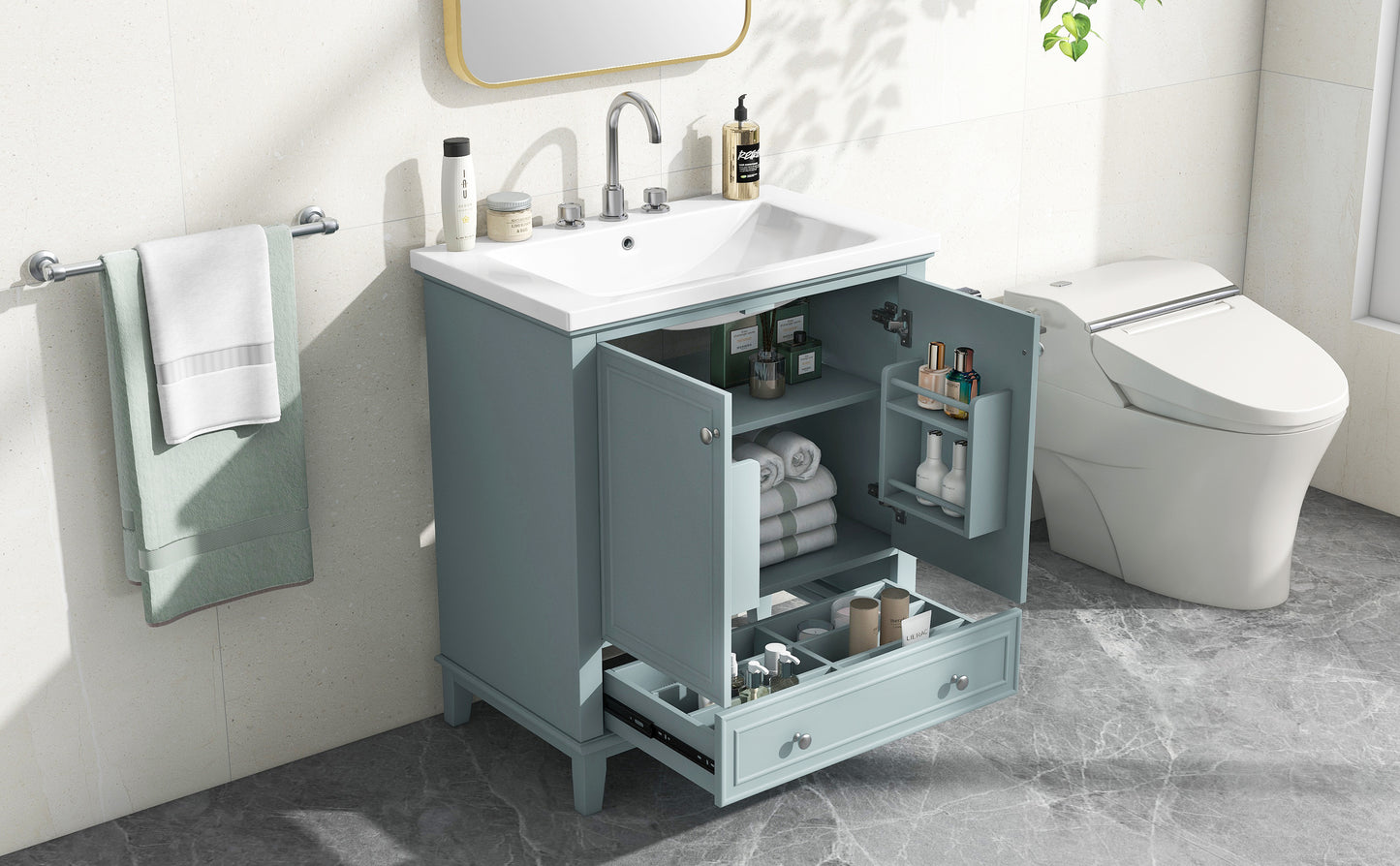 Chic Green Bathroom Vanity with Sink & Storage