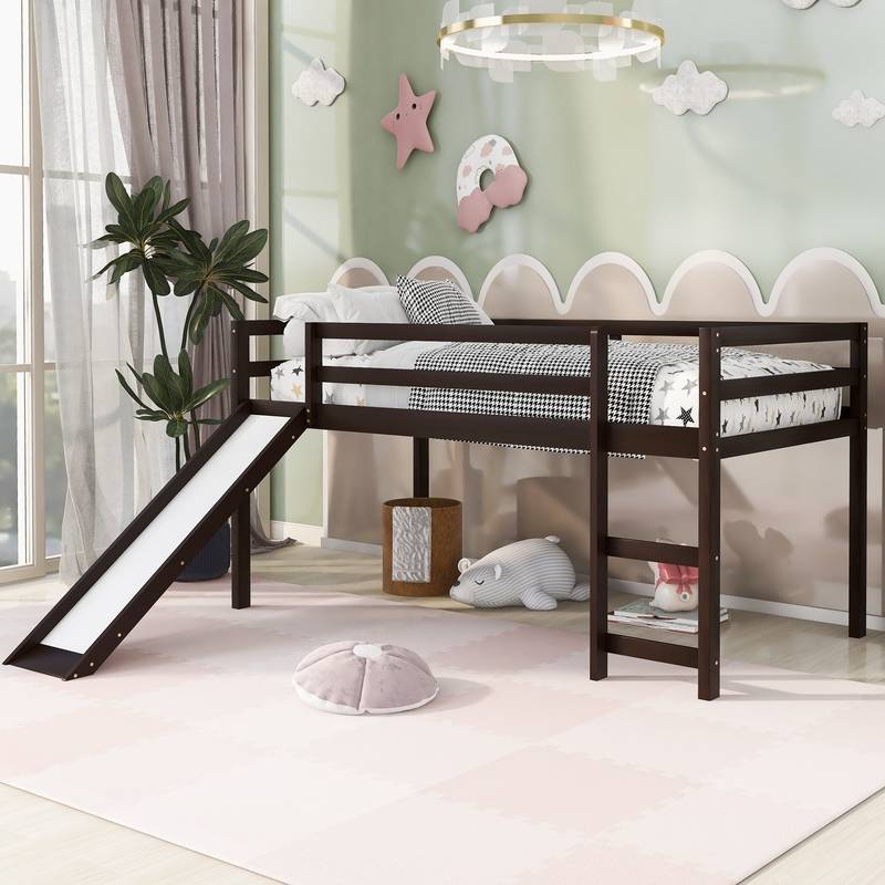 Fun Loft Bed with Slide - Twin Espresso