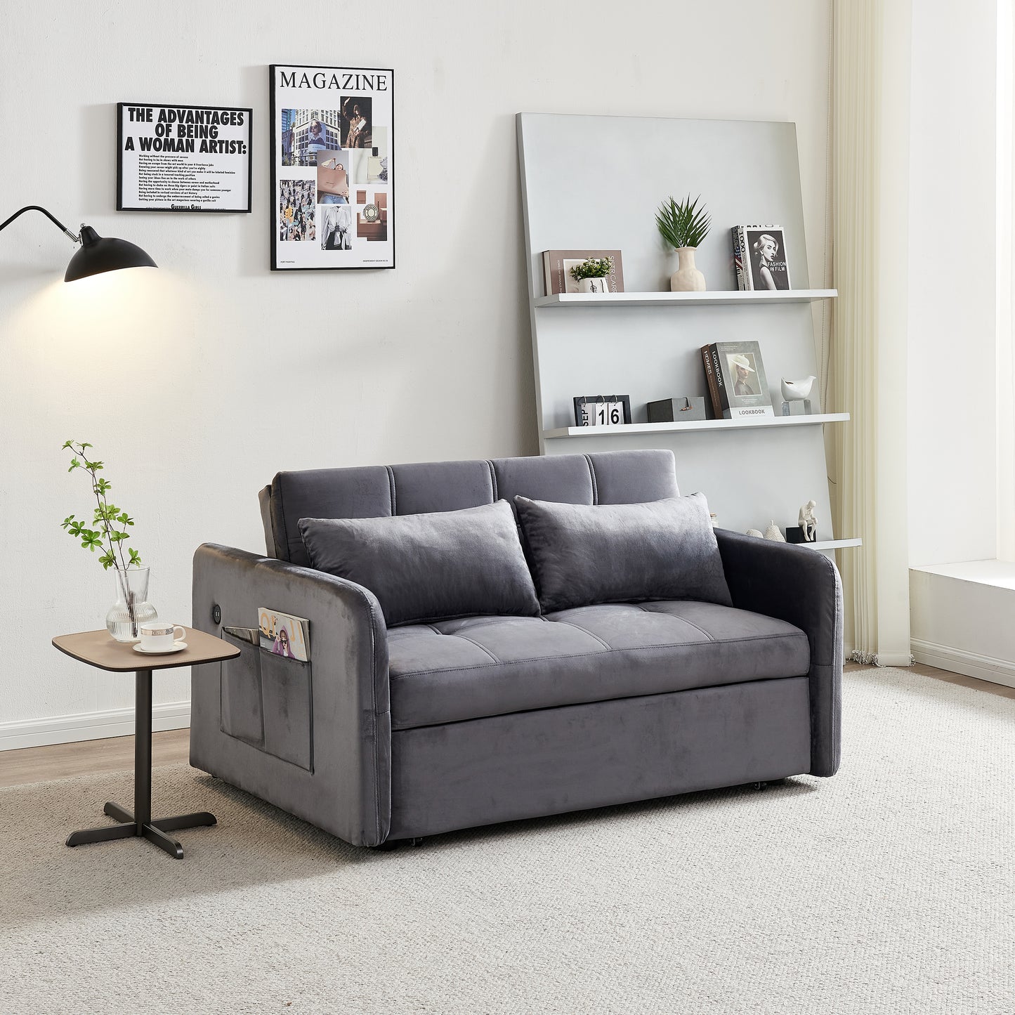 Cozy Twin Grey Velvet Sofa Bed