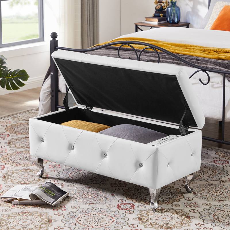 Cozy White Storage Bench with Padded Seat