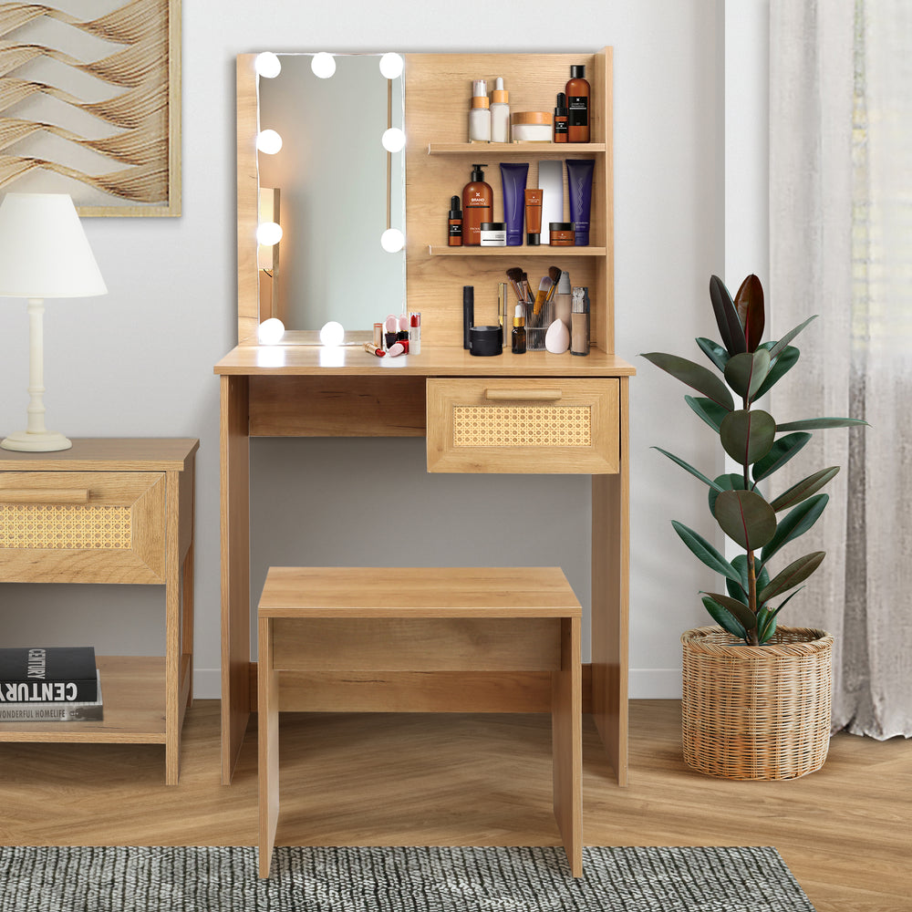 Radiant Vanity Set with Stool and LED Mirror