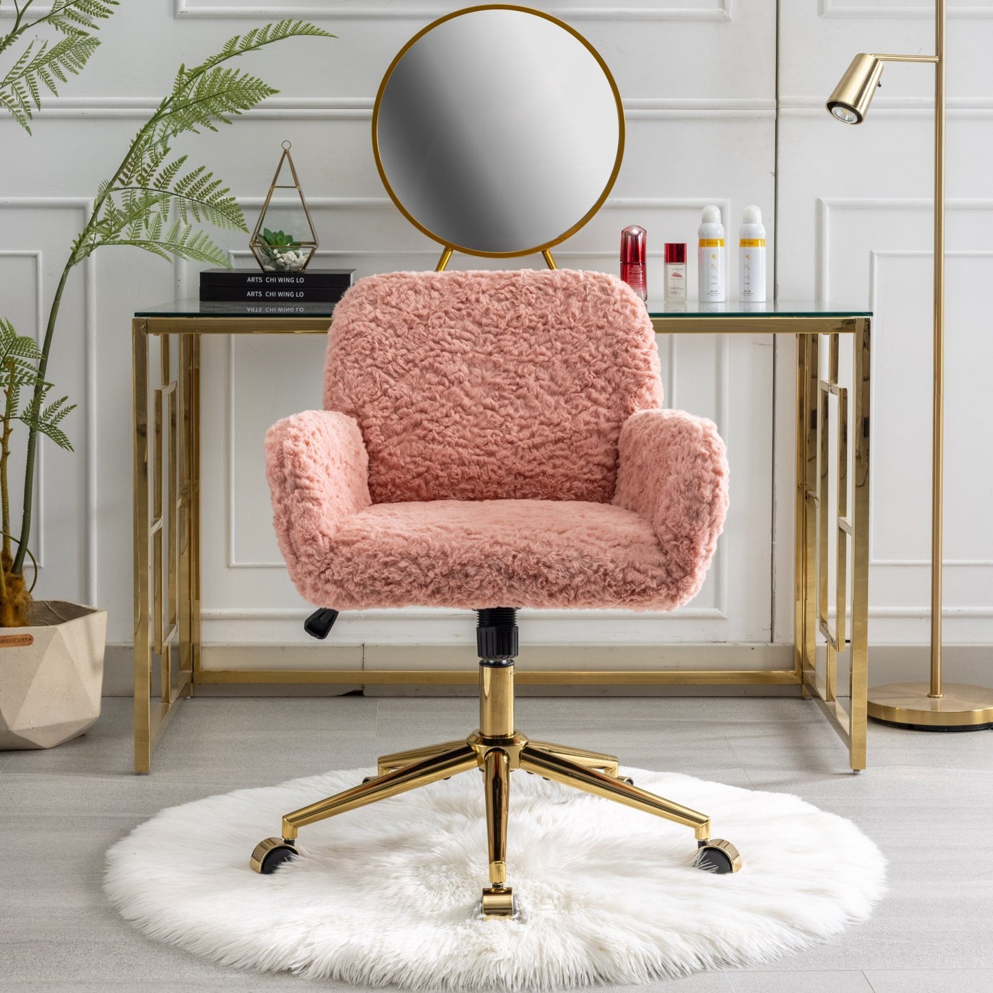 Chic Pink Office Chair with Golden Base