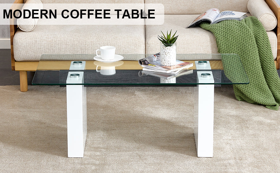 Sleek Glass & White Column Coffee Table