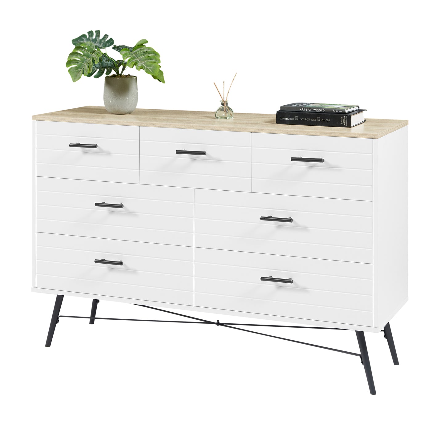 Elegant Deep Drawer Dresser in White and Oak