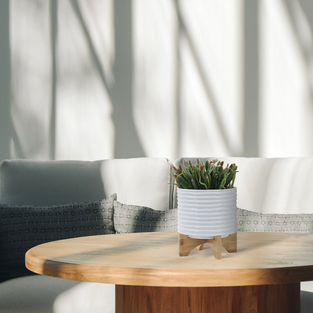 Stylish Textured White Planter with Stand