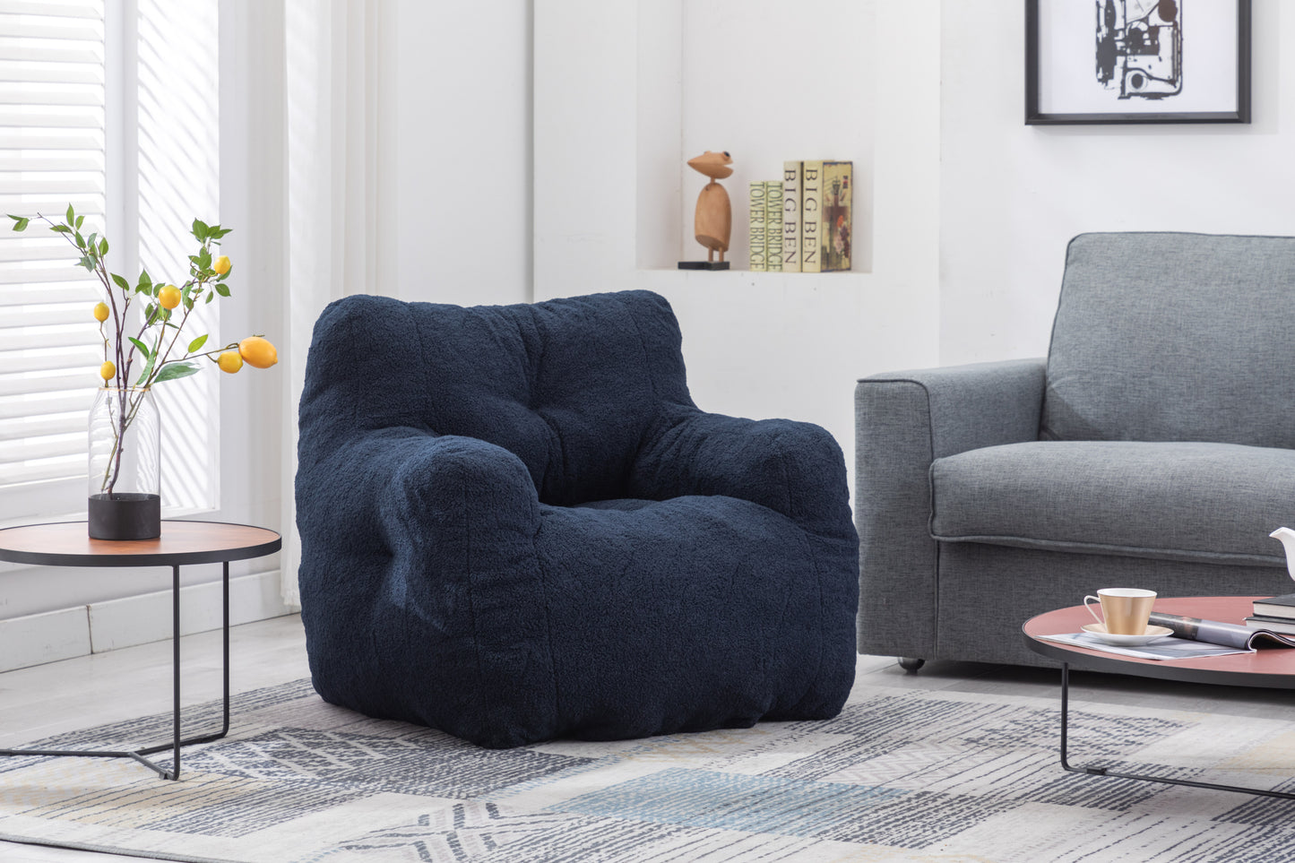 Cozy Teddy Bean Bag Chair in Dark Blue