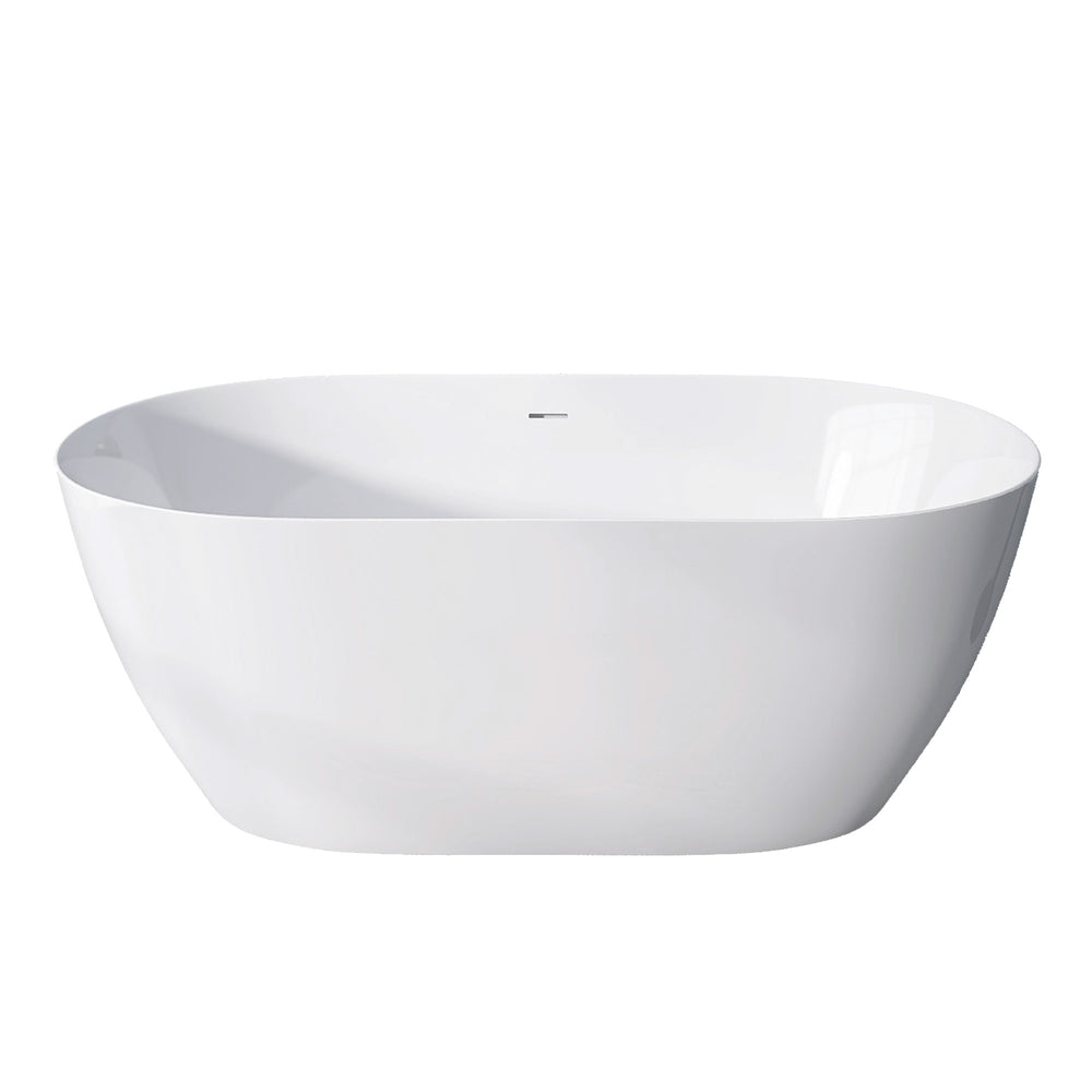 Sleek White Freestanding Soaking Tub with Pop-Up Drain