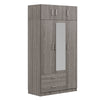 Stylish Gray 3-Door Wardrobe with Drawers and Cabinet