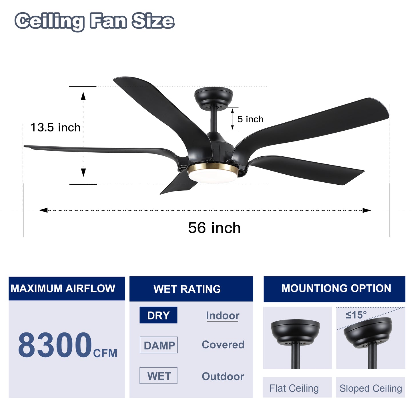 Smart Ceiling Fan with Sleek Matte Black Finish and Antique Brown Blades