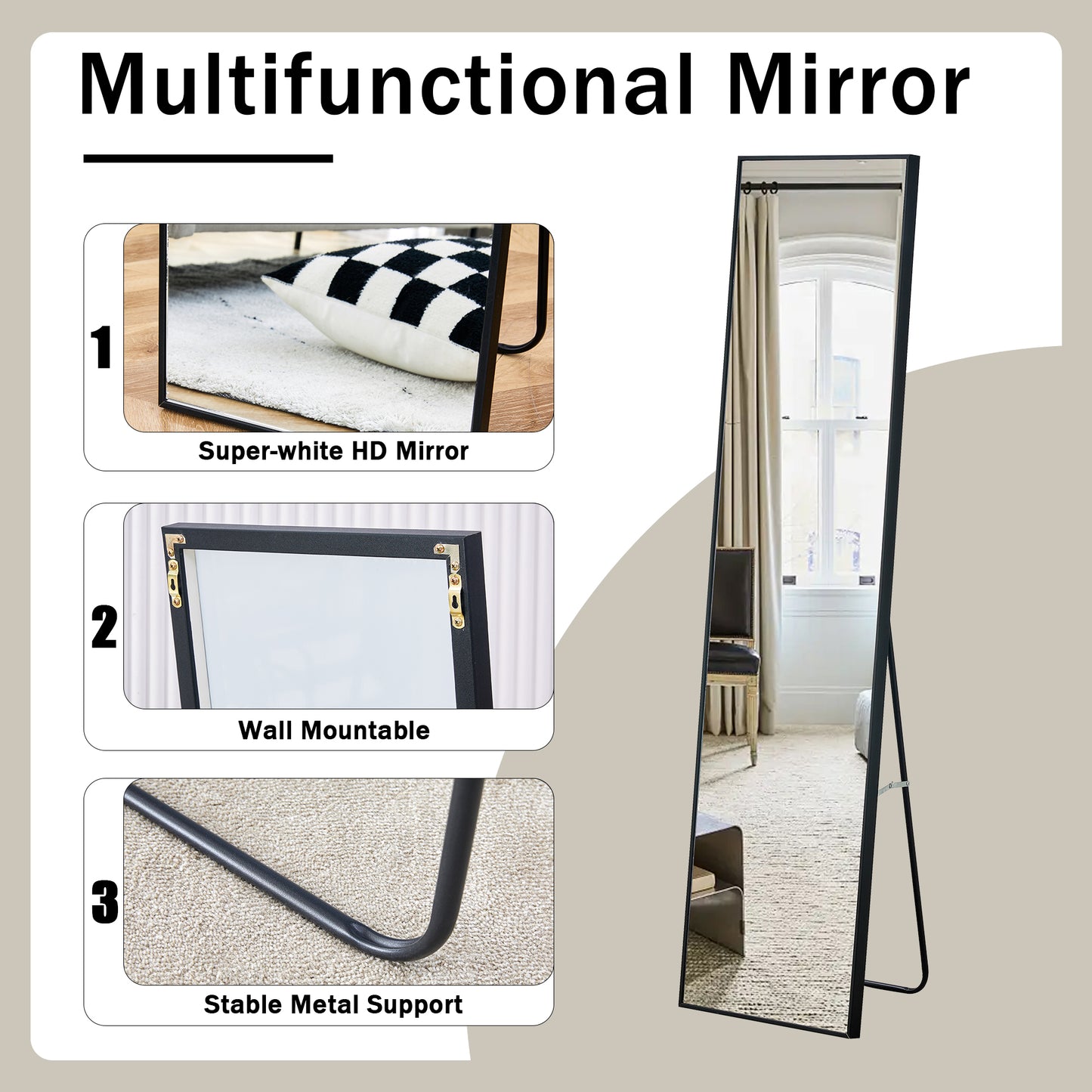 Elegant Full-Length Black Wood Mirror