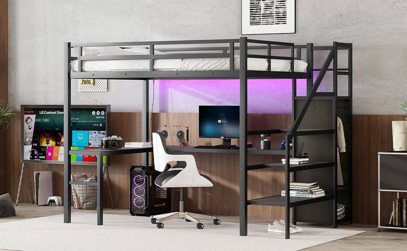 MaxLoft Bed with Desk & USB - Sleek Space Saver for All Ages