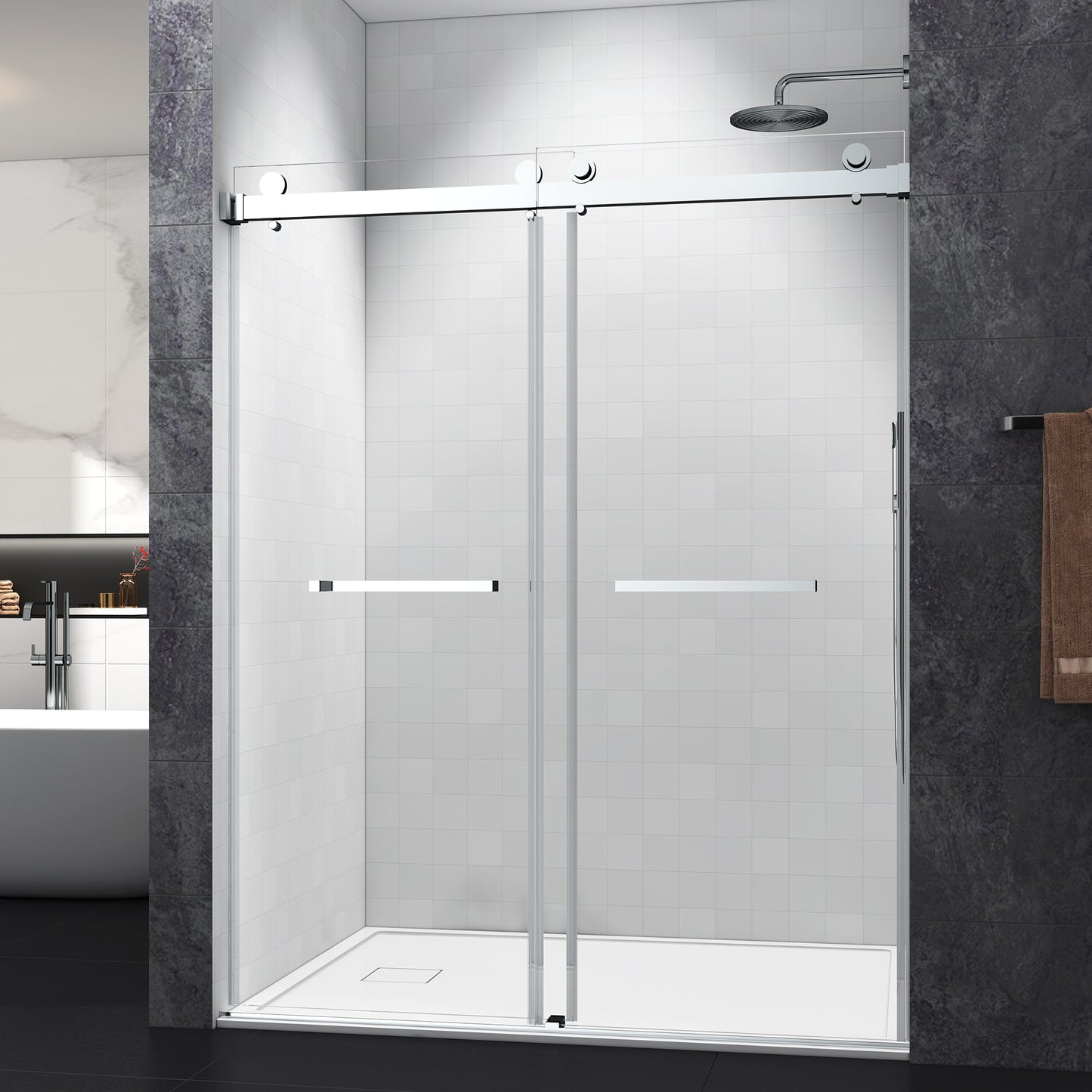 Sleek Frameless Double Sliding Shower Door in Brushed Nickel