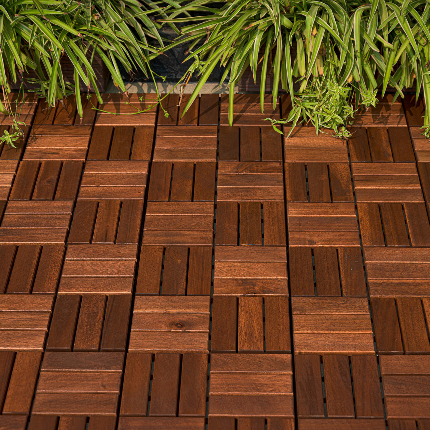 Acacia Checker Deck Tiles - Stylish Outdoor Flooring