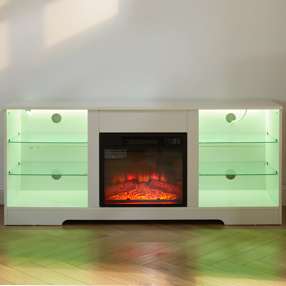 Modern Electric Fireplace TV Stand with LED Lights and USB Charging