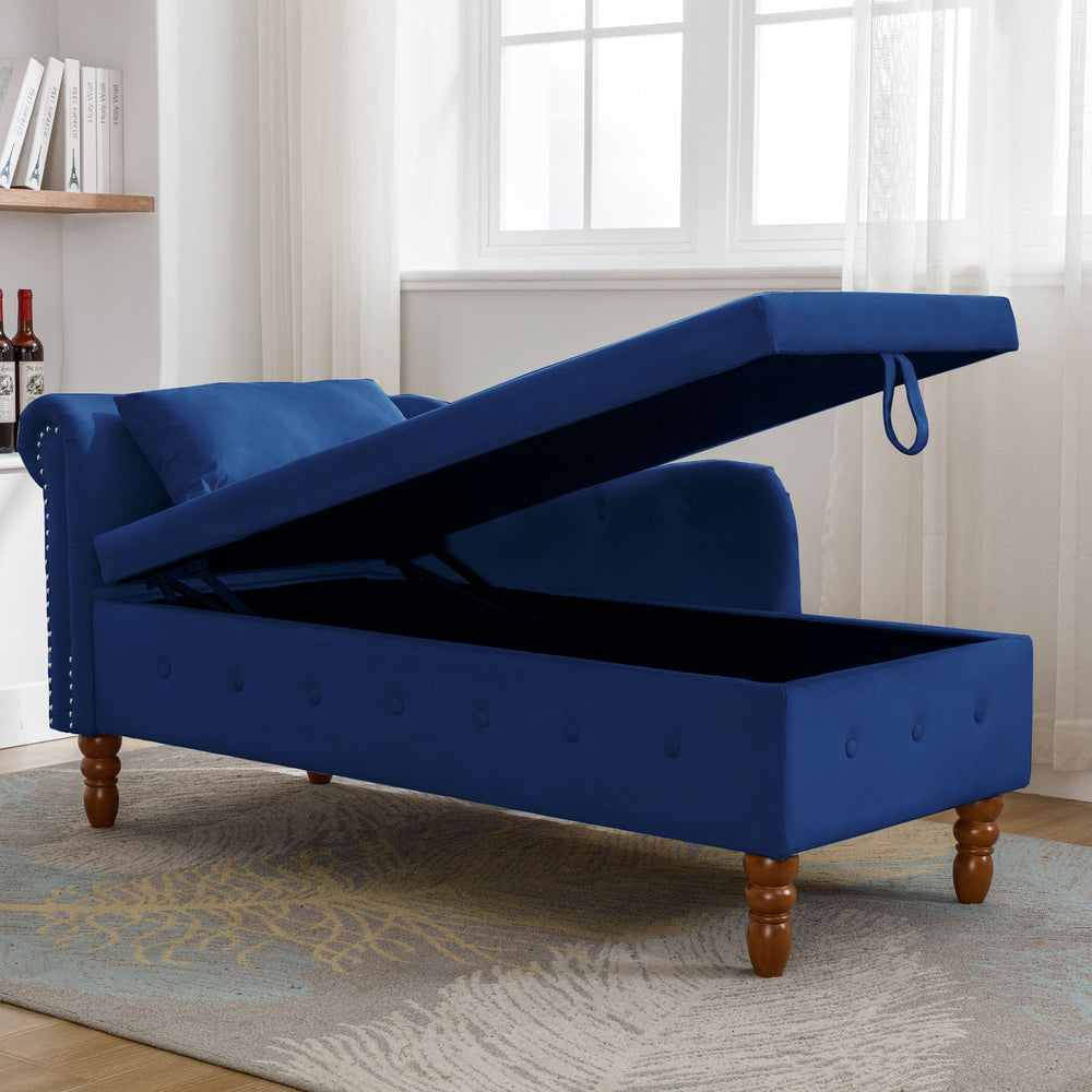 Velvet Navy Lounge Chair with Storage & Pillow