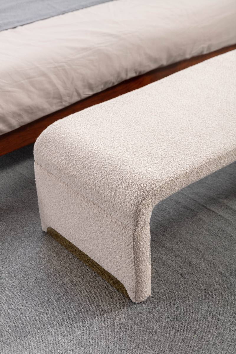 Chic Beige Boucle Ottoman with Gold Legs