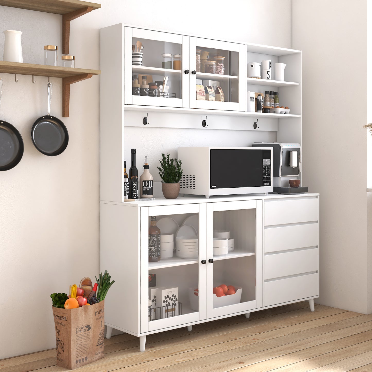 Charming White Kitchen Storage Hutch