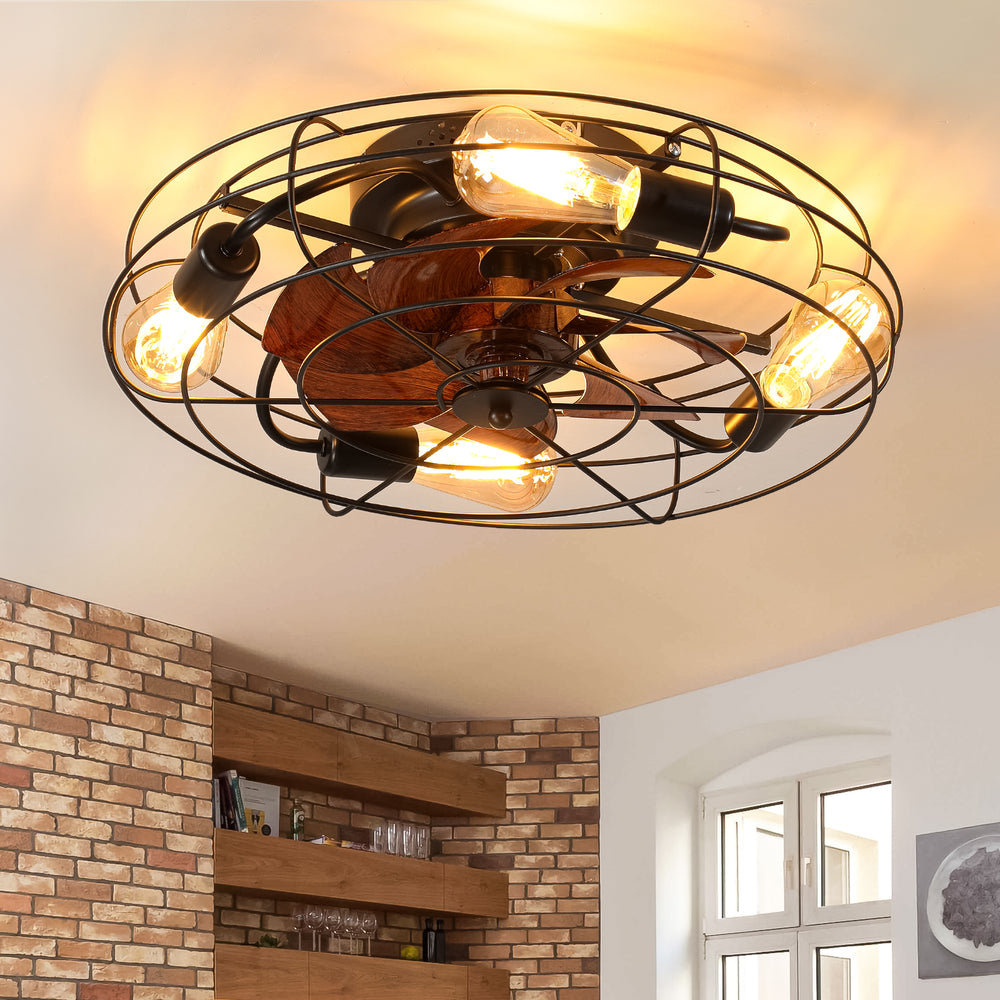 Enclosed Farmhouse Ceiling Fan with Light & Remote