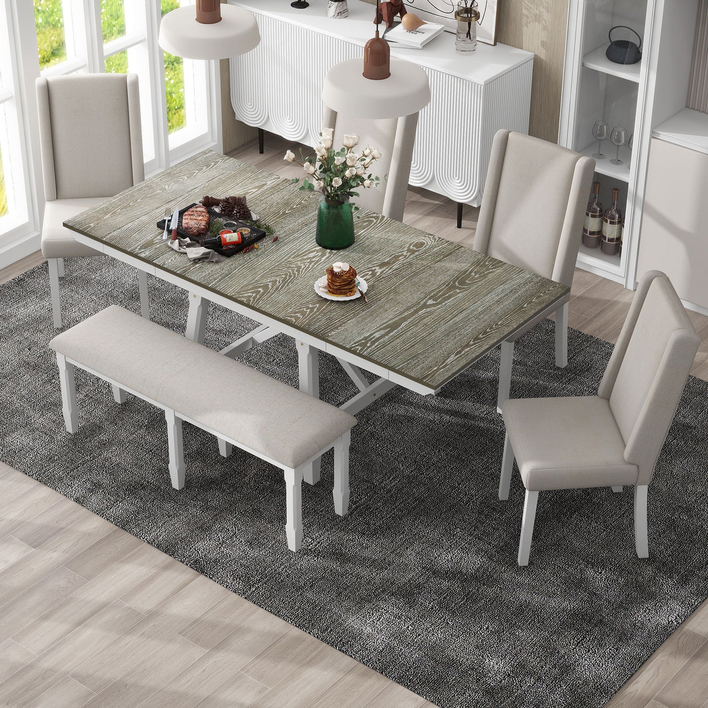 Versatile Dining Set with Extendable Table and Cozy Seating