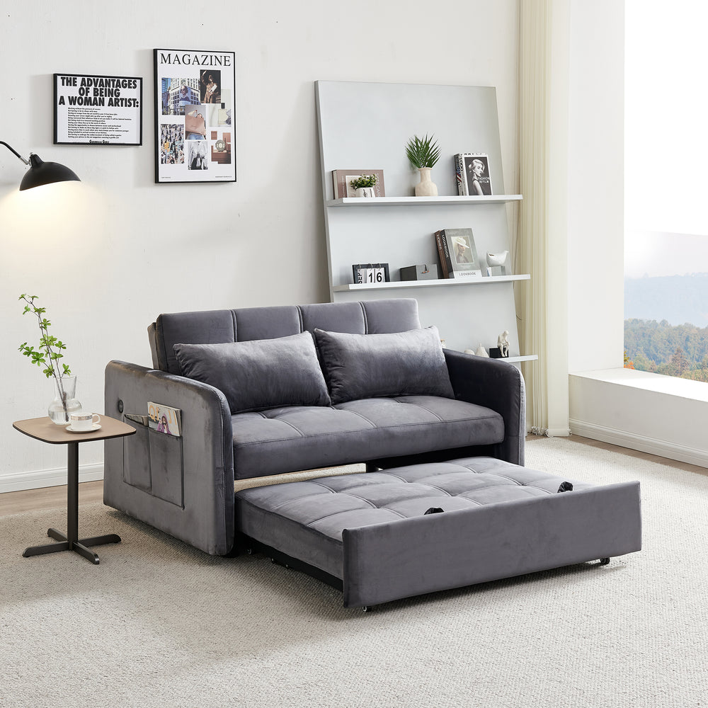 Cozy Twin Grey Velvet Sofa Bed