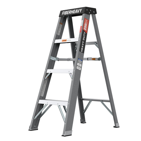 Sturdy Gray Fiberglass Step Ladder