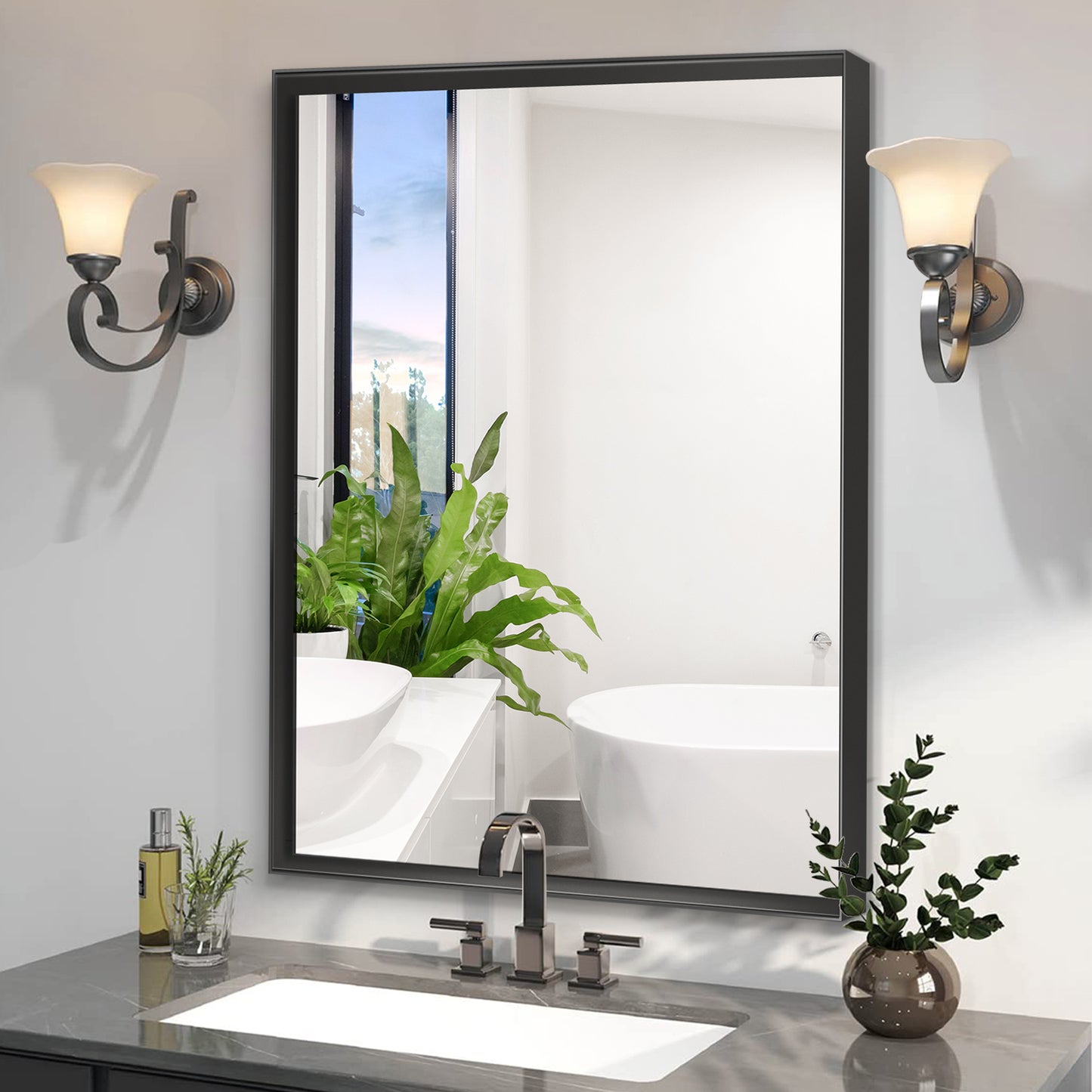 Chic Black Wall-Mount Bathroom Mirror