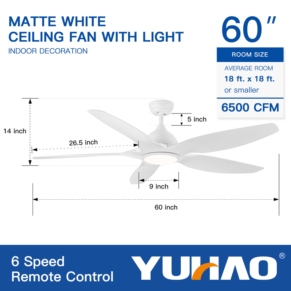 Sleek LED Ceiling Fan with White Blades