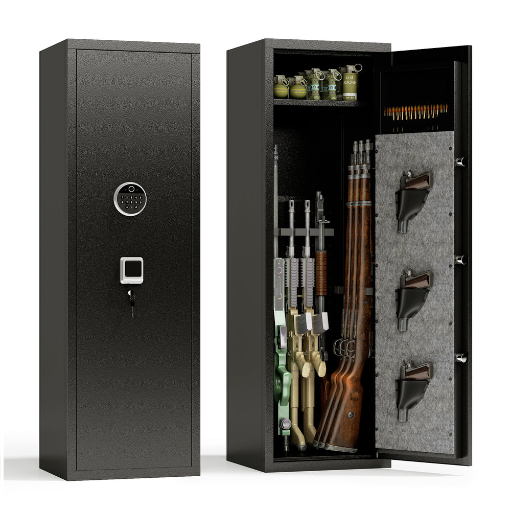 SecureSafe: Heavy-Duty Biometric Gun Cabinet with Pistol Pouches