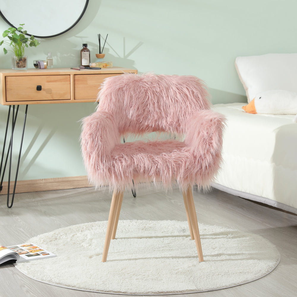 Chic Pink Faux Fur Makeup Chair