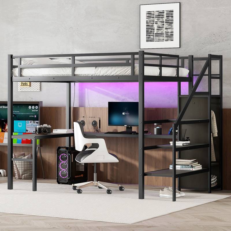 MaxLoft Bed with Desk & USB - Sleek Space Saver for All Ages