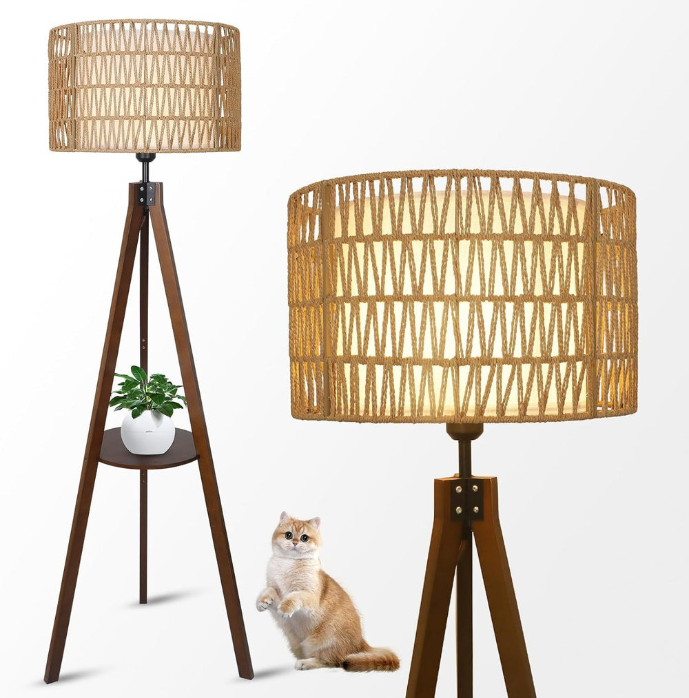 Chic Boho Tripod Floor Lamp with Shelves