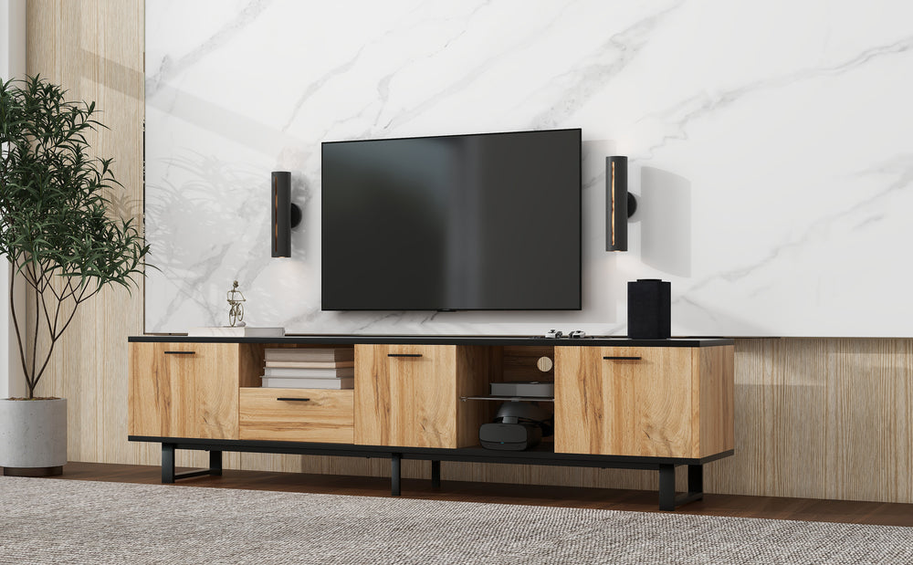 Sleek Media Console with Cabinets and Open Shelves