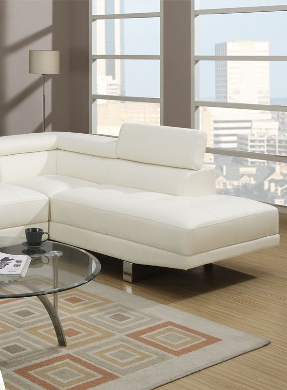 Stylish White Faux Leather Sectional Sofa with Adjustable Headrests