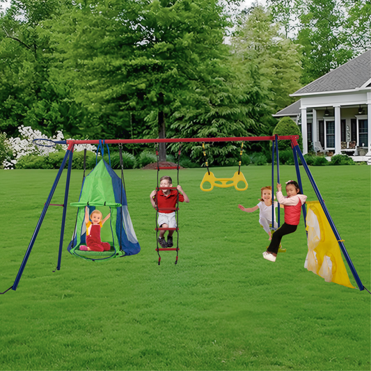 Rainbow Fun Swing Set: Safe Outdoor Adventures for Kids!