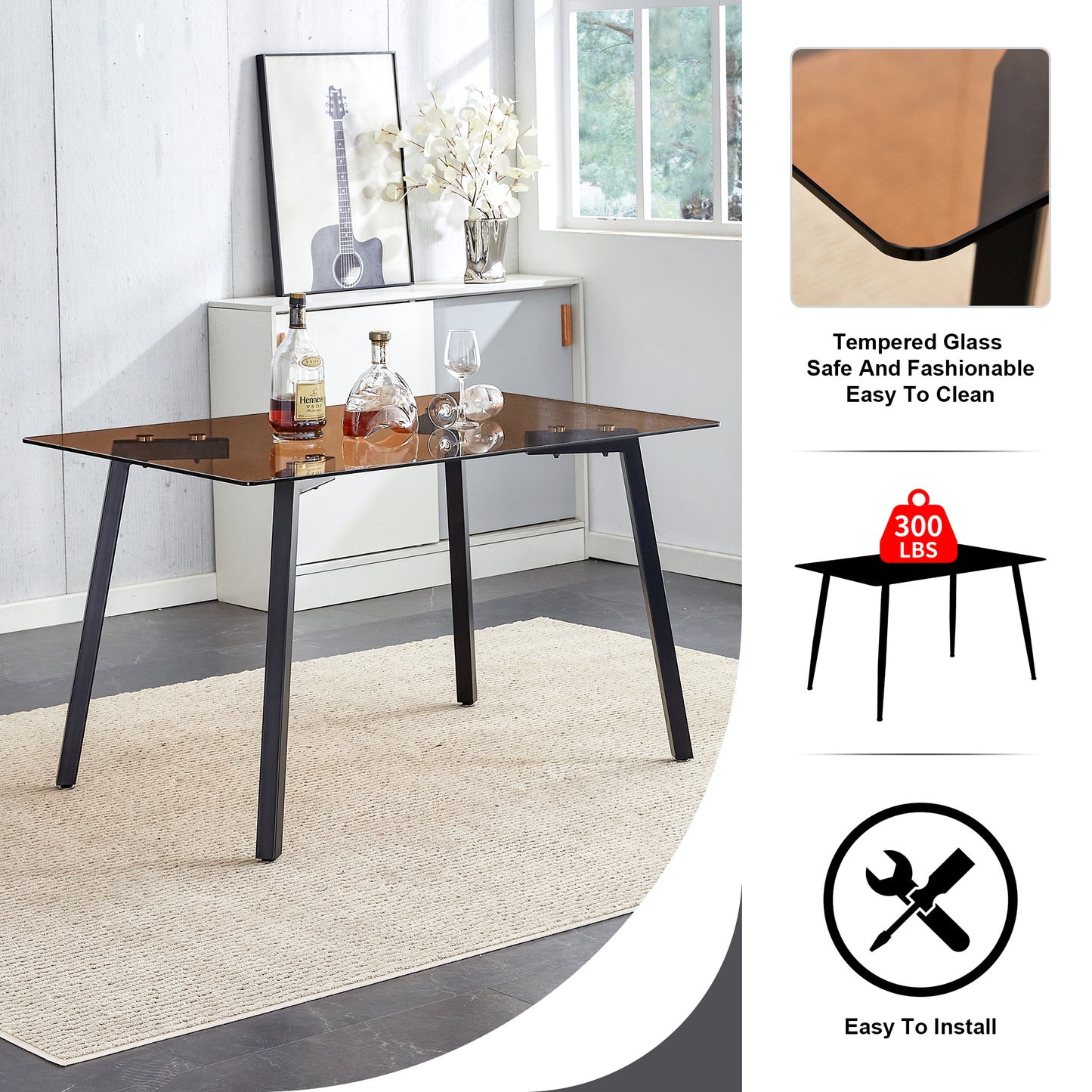 Sleek Brown Glass Dining Table