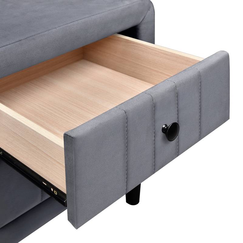 Velvet Gray Nightstand with Drawers