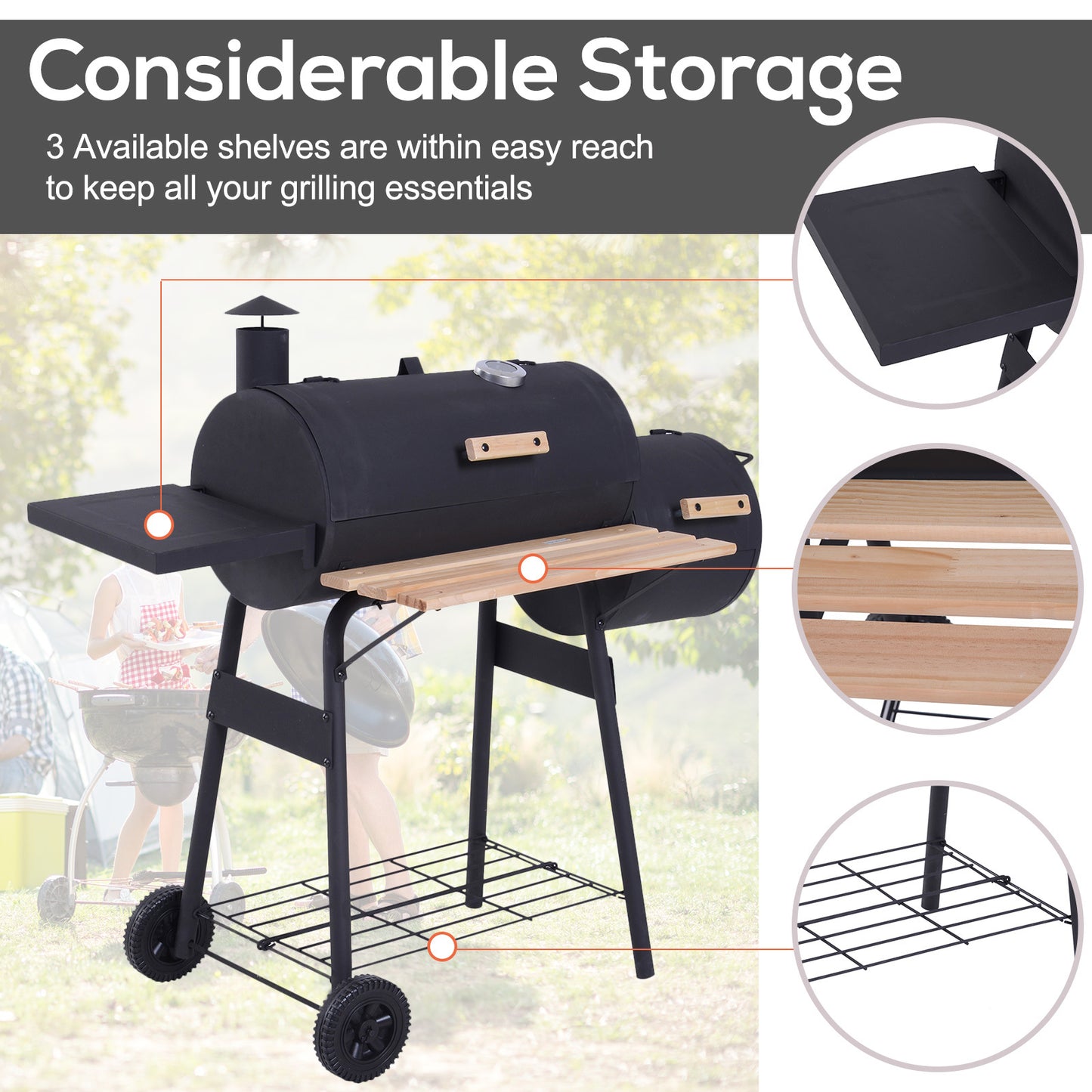 Outsunny Portable Charcoal Grill & Smoker with Wheels