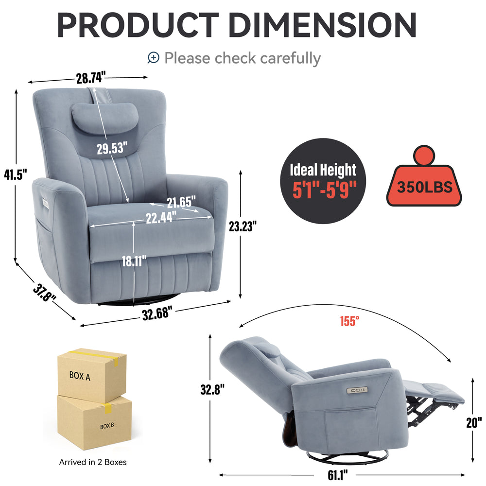 Cozy Power Recliner with Support Pillows and USB Ports