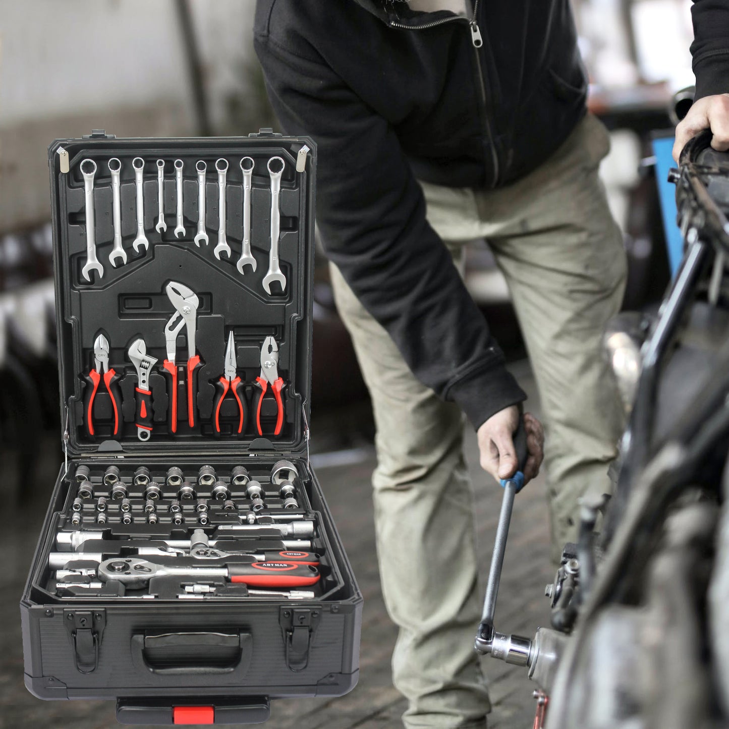 Rolling Black Tool Box with Multi-Layer Storage