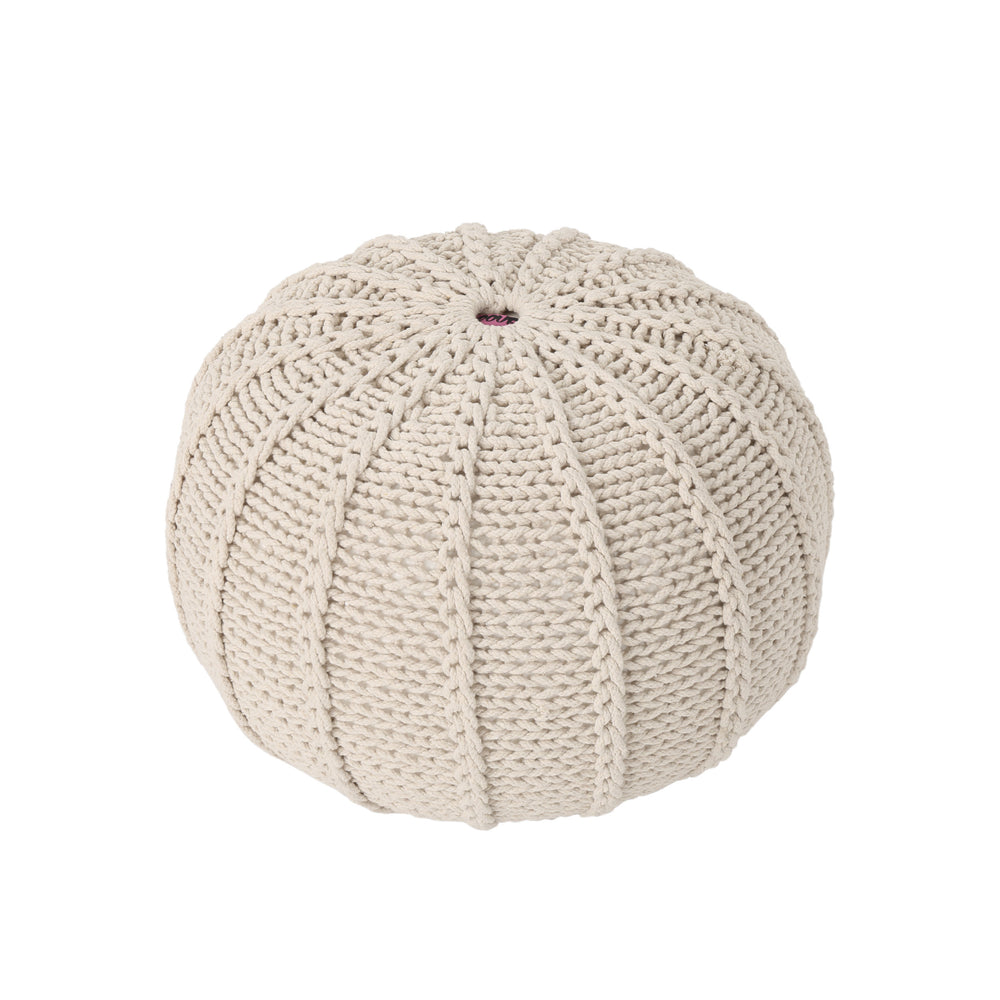 Snug Beige Knitted Pouf